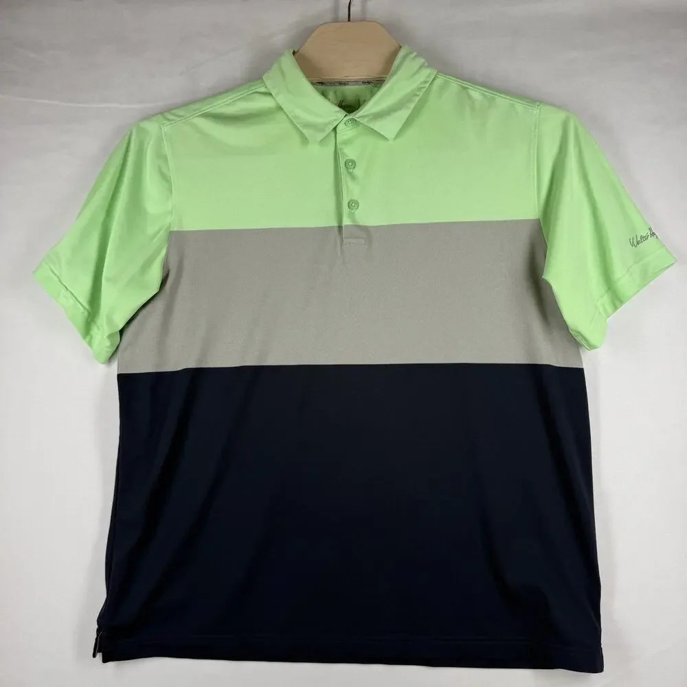 Walter Hagen 11 Majors Men L Golf Polo Shirt Green Gray Navy Colorblock